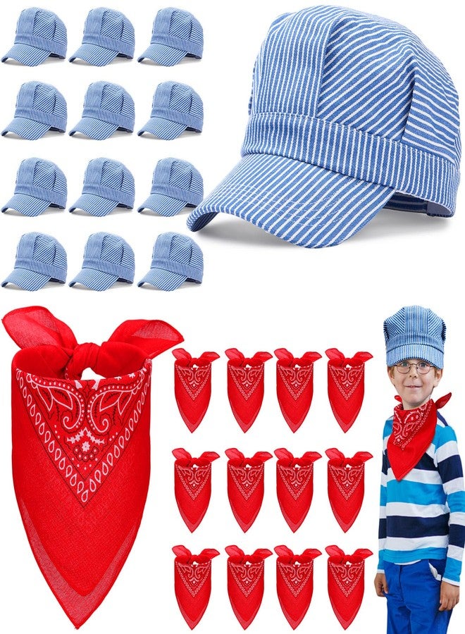 Yearntown 12 Set Children's Train Conductor Costume Kit Conductor Hat and Red Paisley Bandana for Halloween Dress up Career Day and Train Engineer Role Play Supplies - Image 1